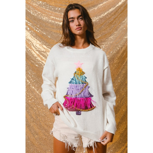 Tinsel Tree Christmas Sweater Knit Top