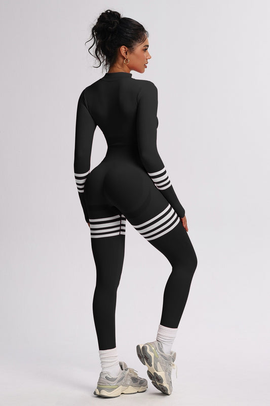 ZOE ZIPPER FRONT ATHLEISURE JUMPSUIT IN BLACK