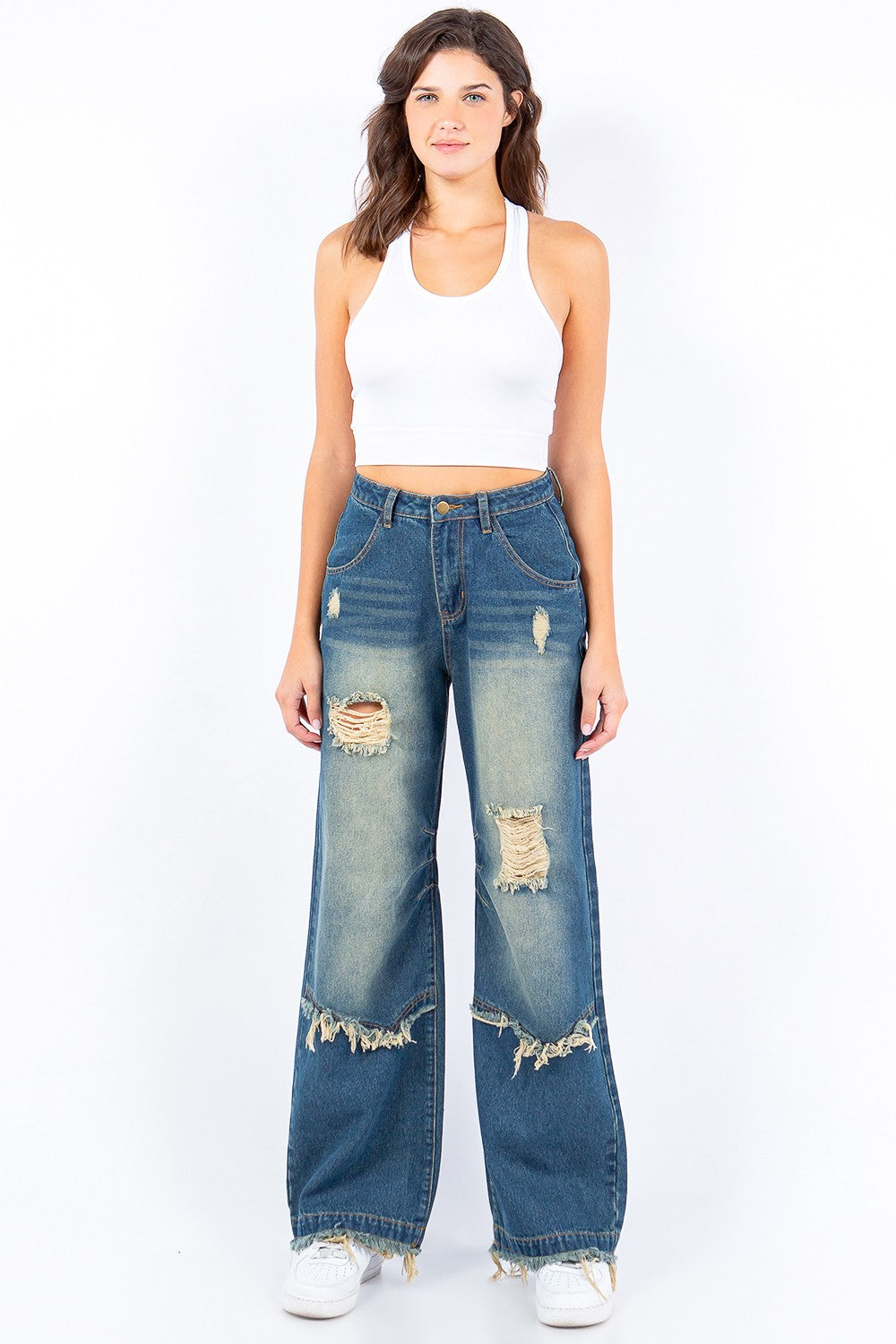Fade and Frayed Straight Leg Jeans