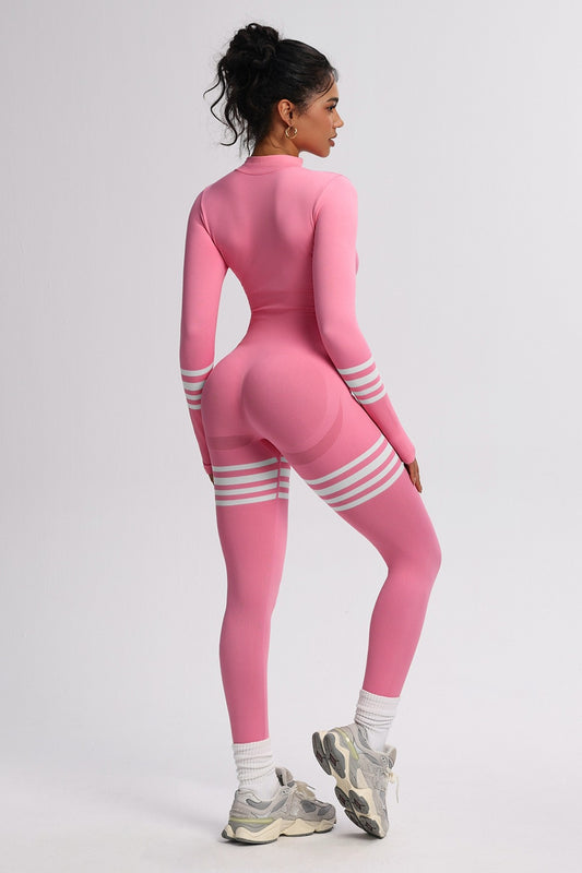 ZOE ZIPPER FRONT ATHLEISURE JUMPSUIT IN PINK