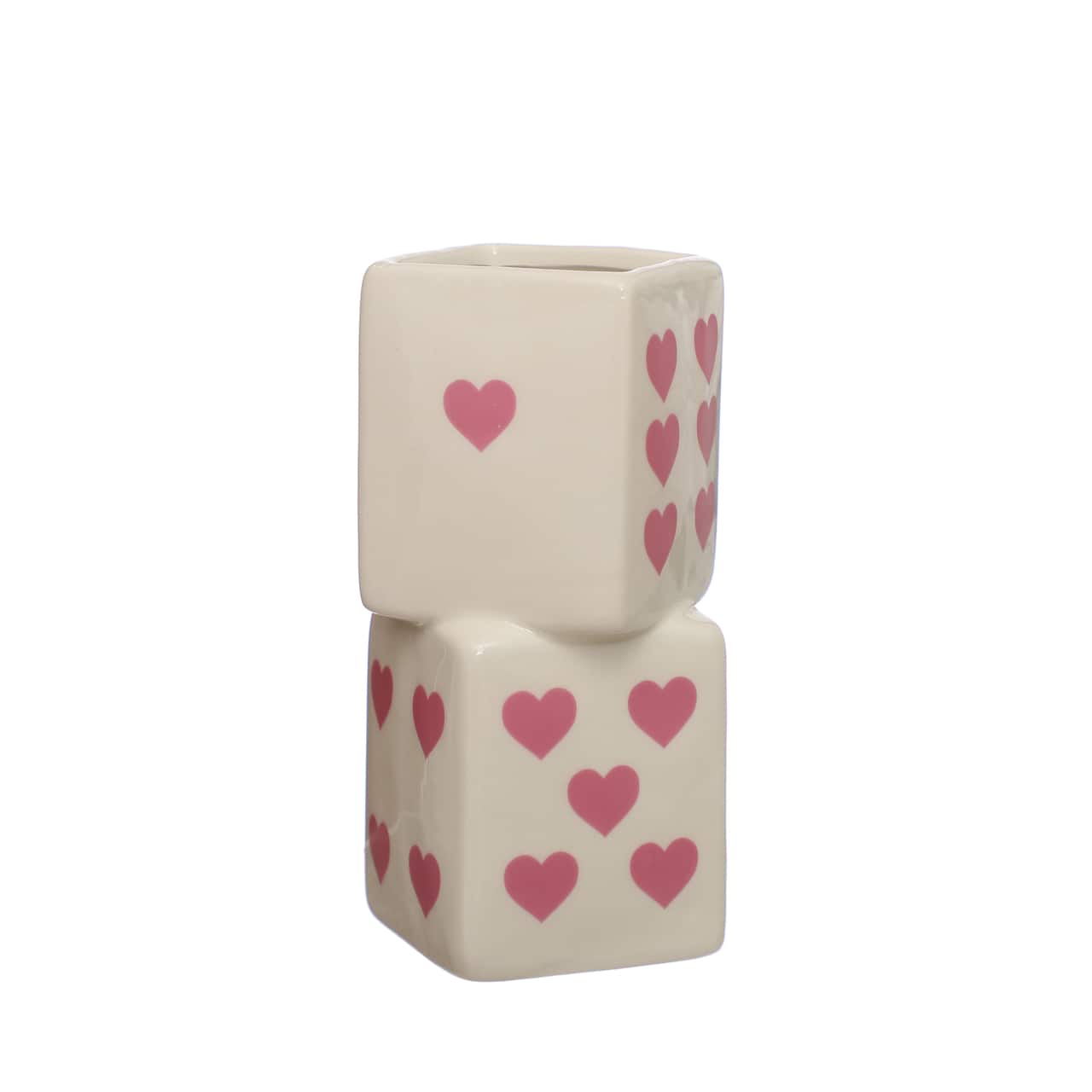 White & Pink Heart Ceramic Dice Vase
