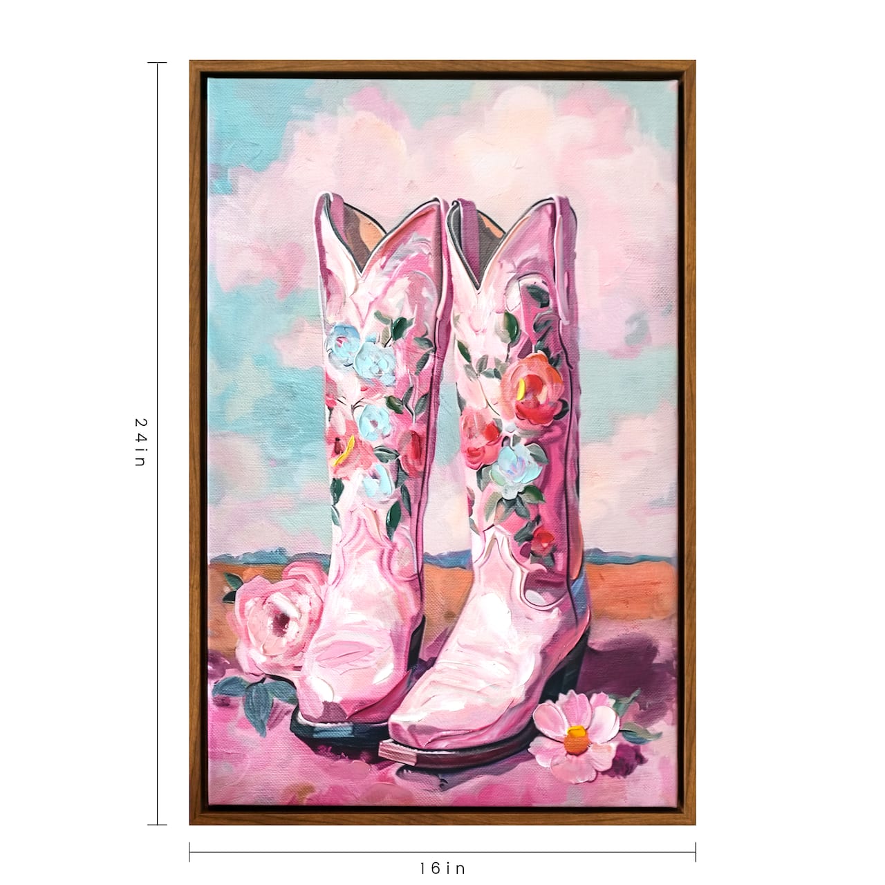 Pink Cowboy Western Boots Floral Wall Art Hanging