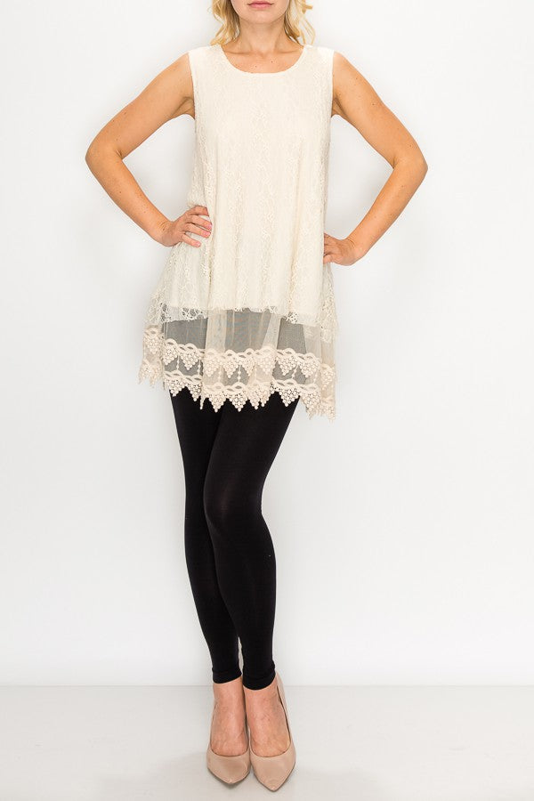 Lola Lined Lace Detail Hi-Lo Tank Top in Beige