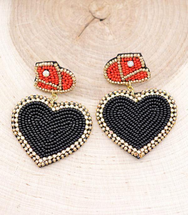 In Love With A Cowboy Beaded Black Heart Earrings