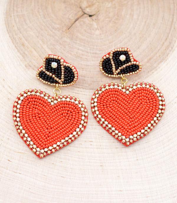In Love With A Cowboy Beaded Red Heart Earrings