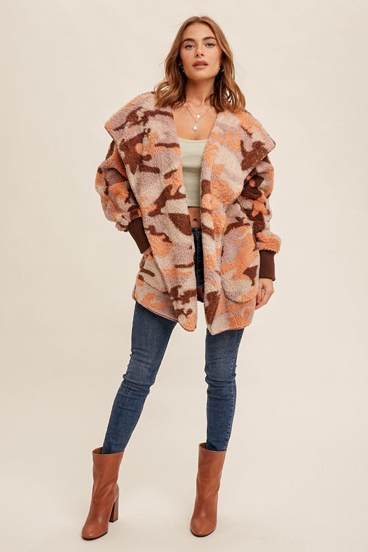 Casually Camo Apricot Sherpa Teddy Jacket