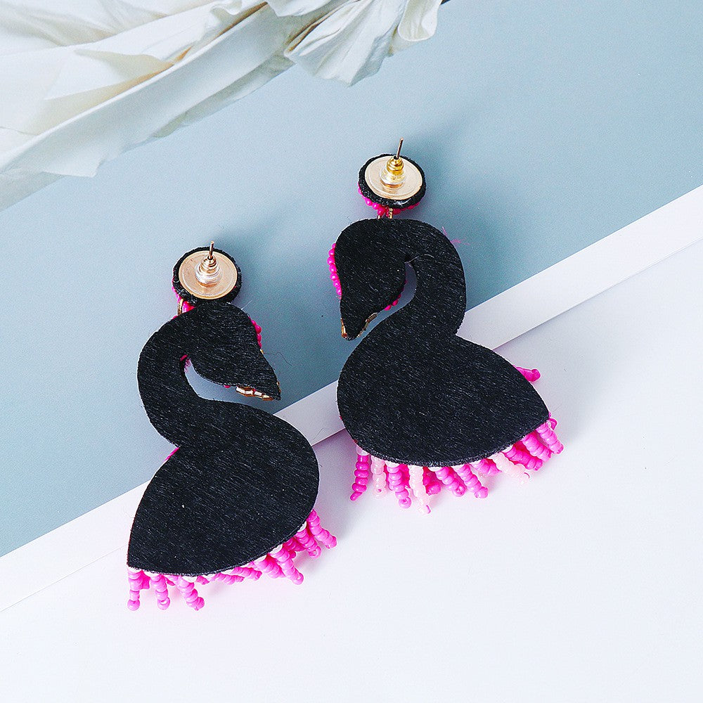 Pink Flamingo Tropical Bird Beaded Earrings