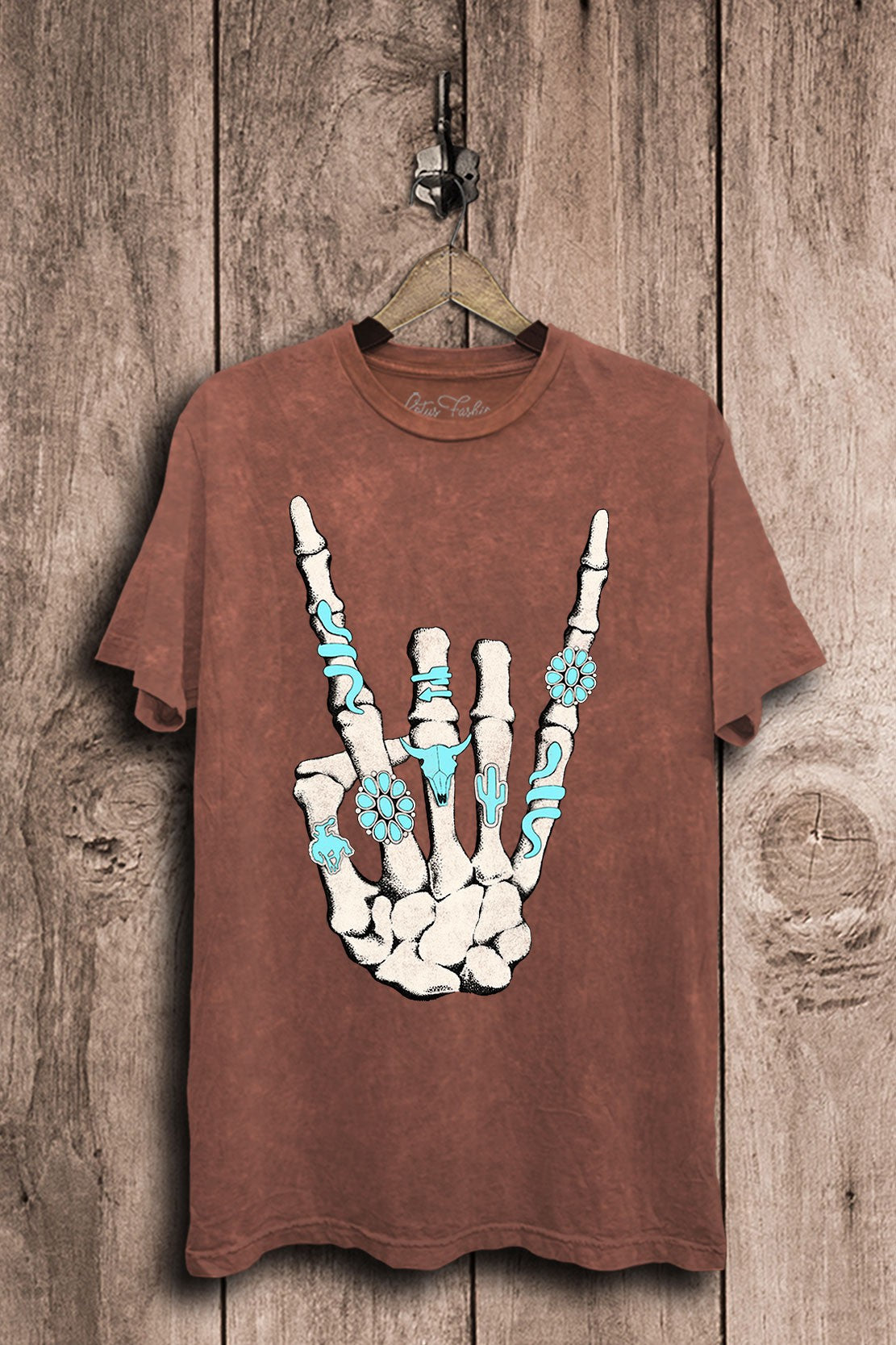 Skeleton Rock On Western Graphic T-Shirt