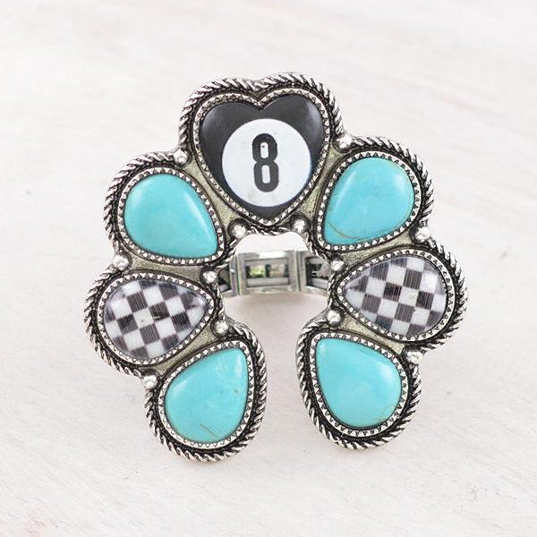Cue The Drama Turquoise Silver Cuff Ring