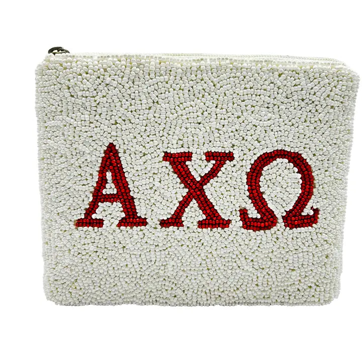 Alpha Chi Omega Beaded Coin Purse Pouch