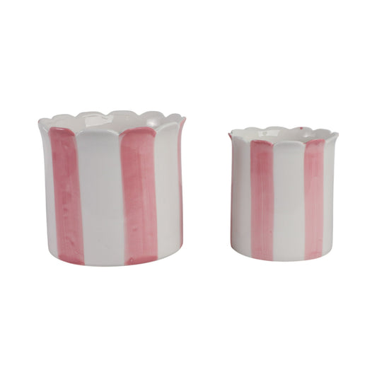 Set of 2 Pink Striped Ceramic Planters