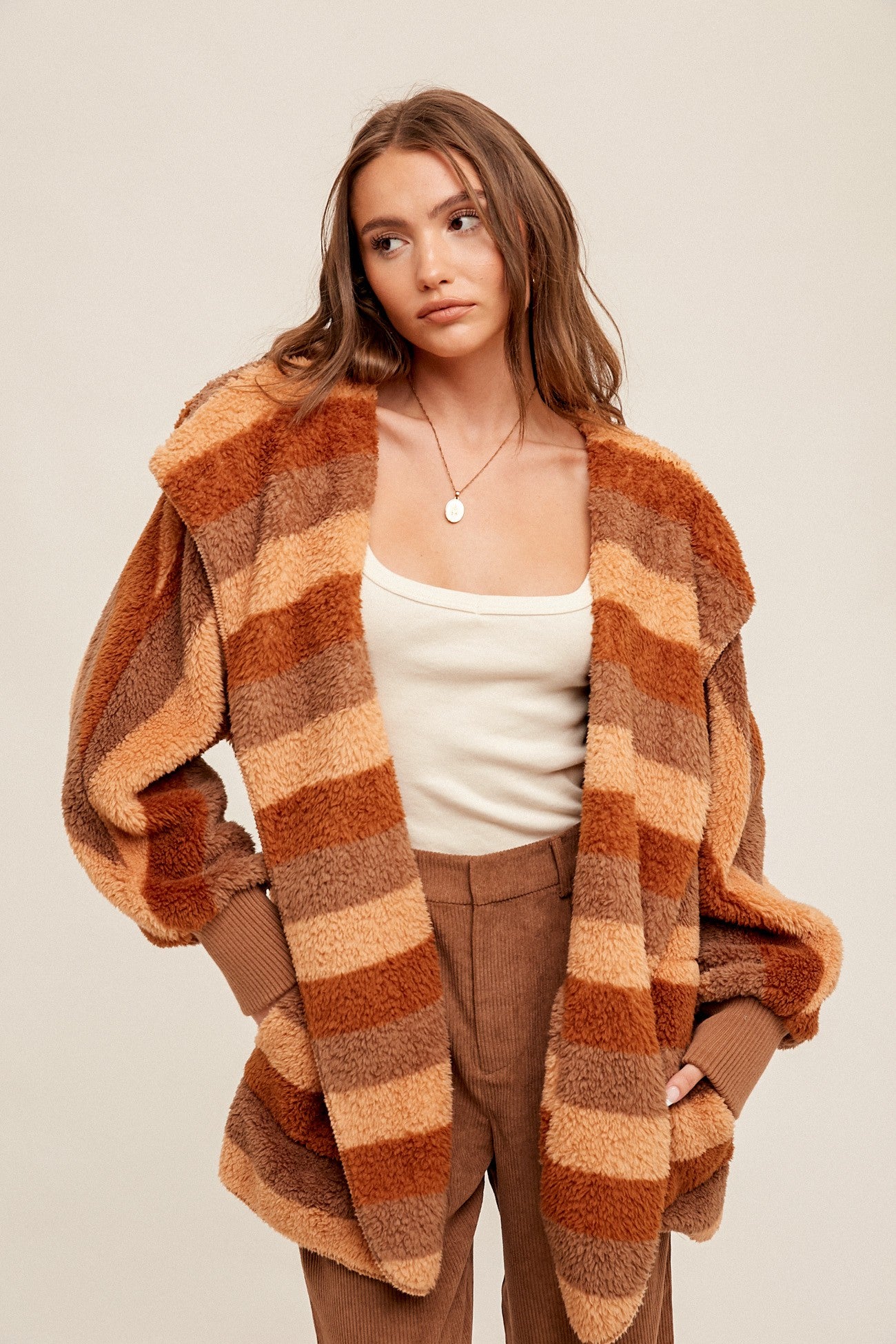 Rows of Rust Striped Teddy Jacket