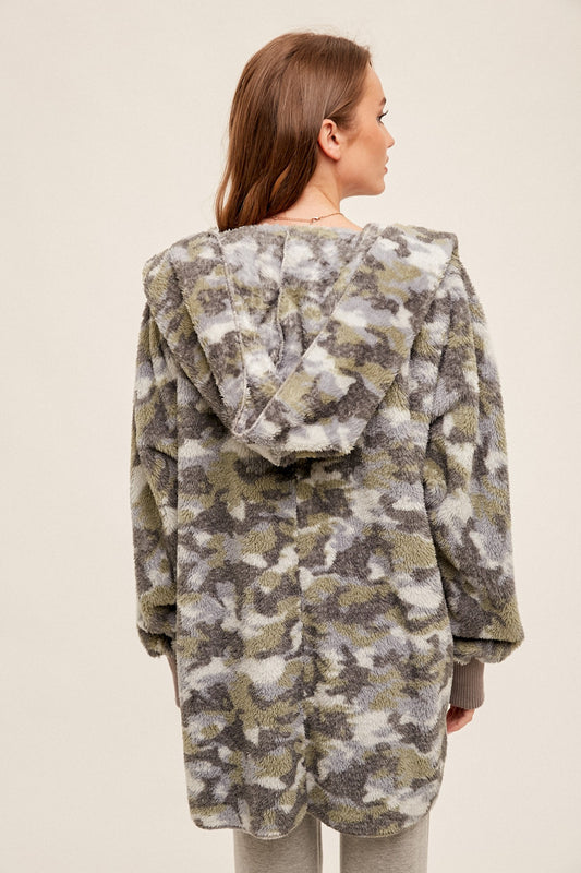 Casually Camo Light Gray Sherpa Teddy Jacket