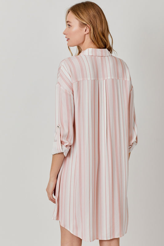 Pretty in Pink Striped Shirt Dress