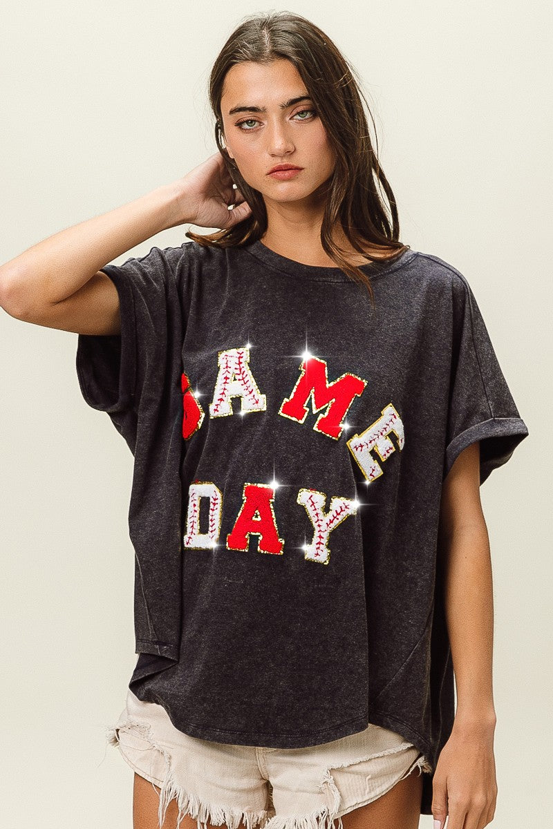 GAME DAY Baseball Fan Vintage Washed Oversized T-Shirt