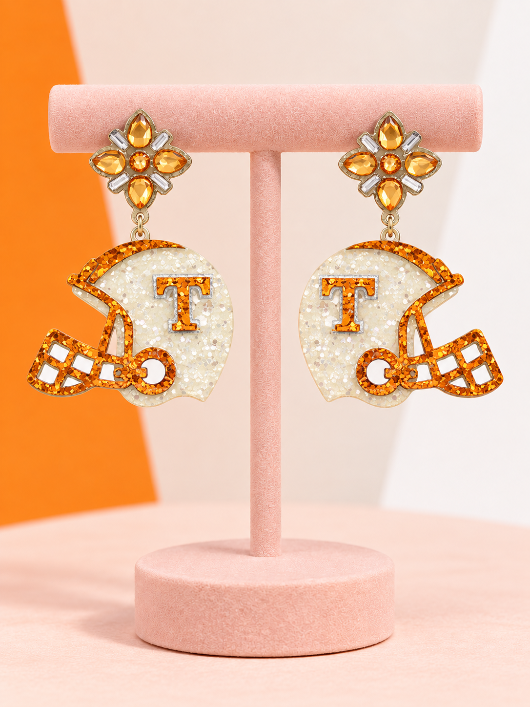 Pendientes de purpurina con casco de fútbol americano Crystal Top Tennessee Vols