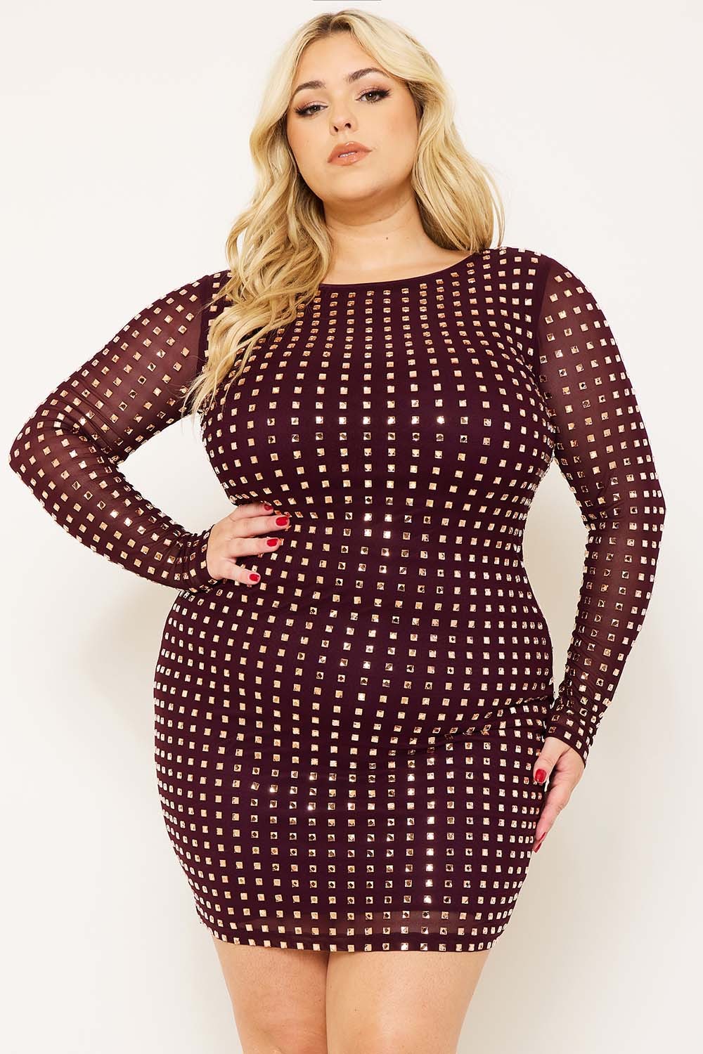 Mirror Me Curvy Party Dress in Wine