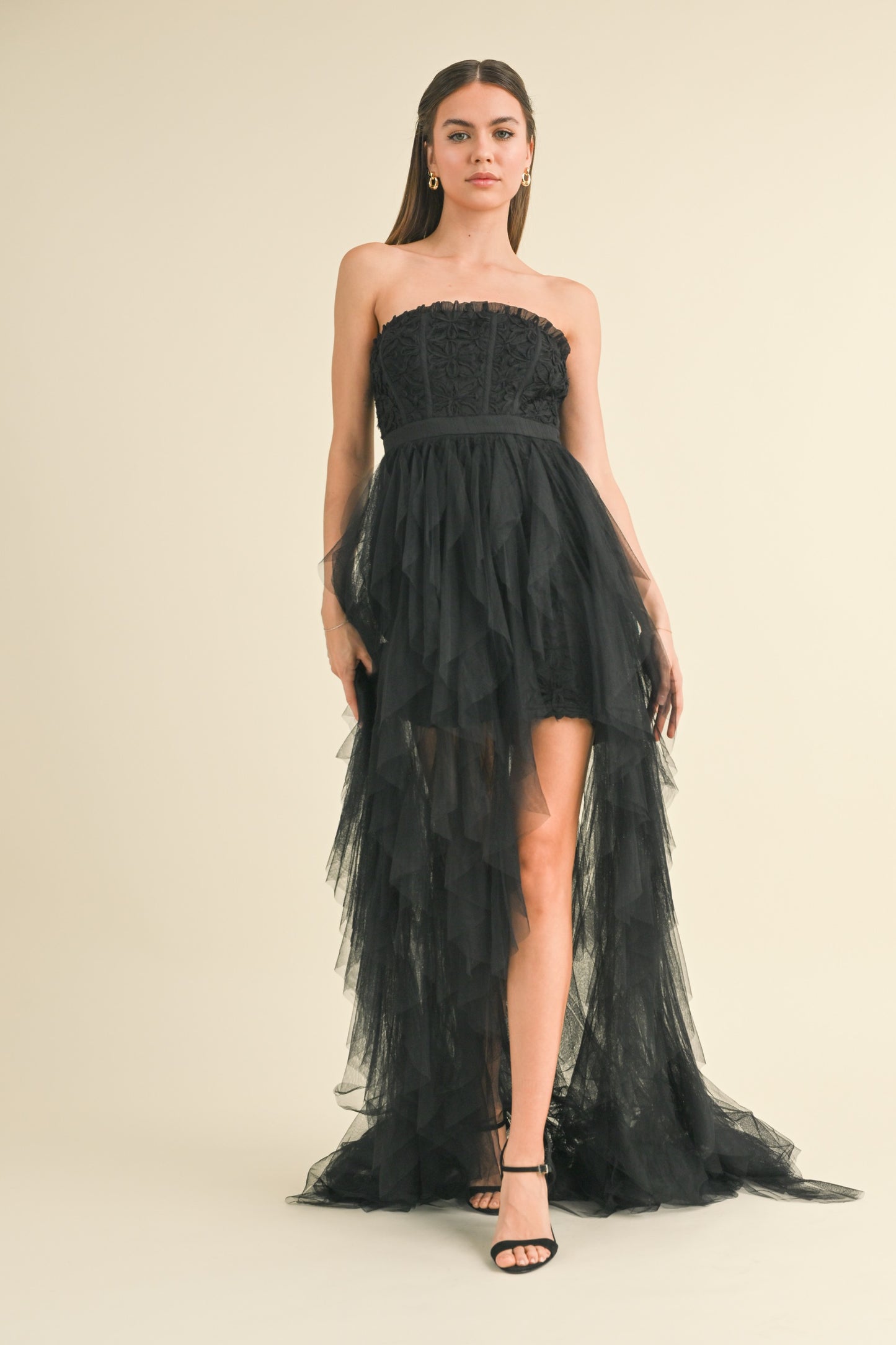 Aria Dance With Me Tulle Ruffle Dress in Black