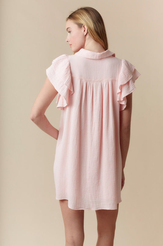 Ruffled Sleeve Lace Front Mini Dress
