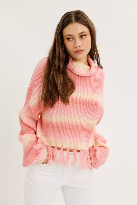FRINGE BENEFITS BOHO PINK SWEATER