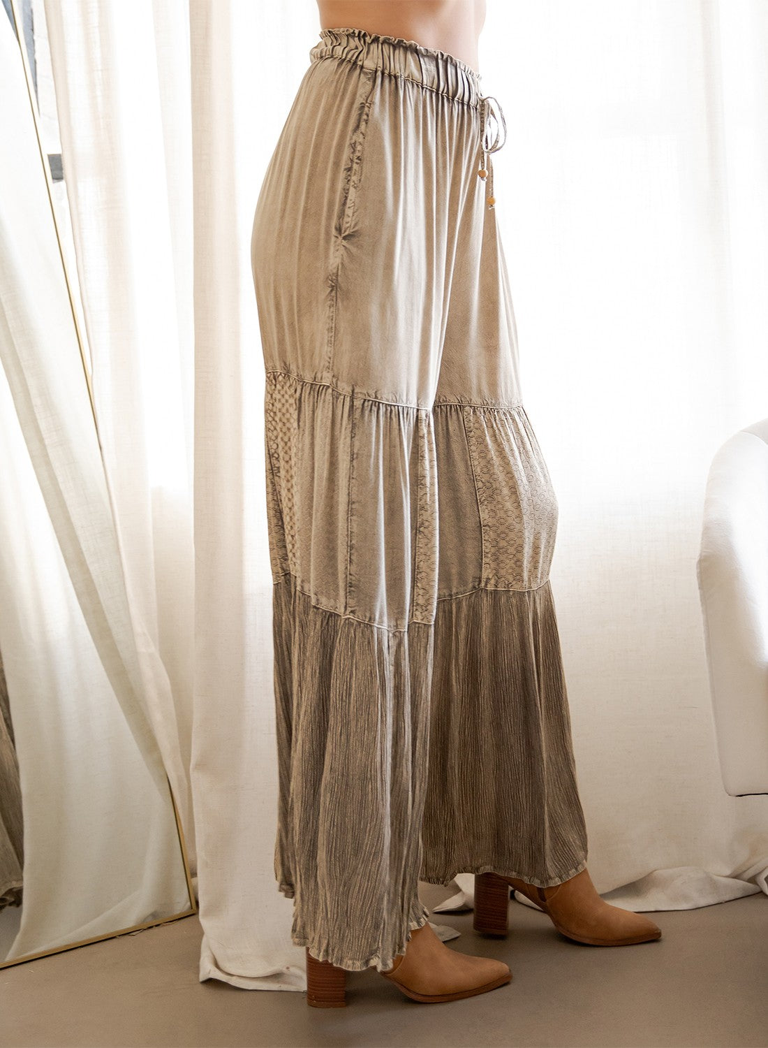 Back To Boho Taupe Patchwork Pants
