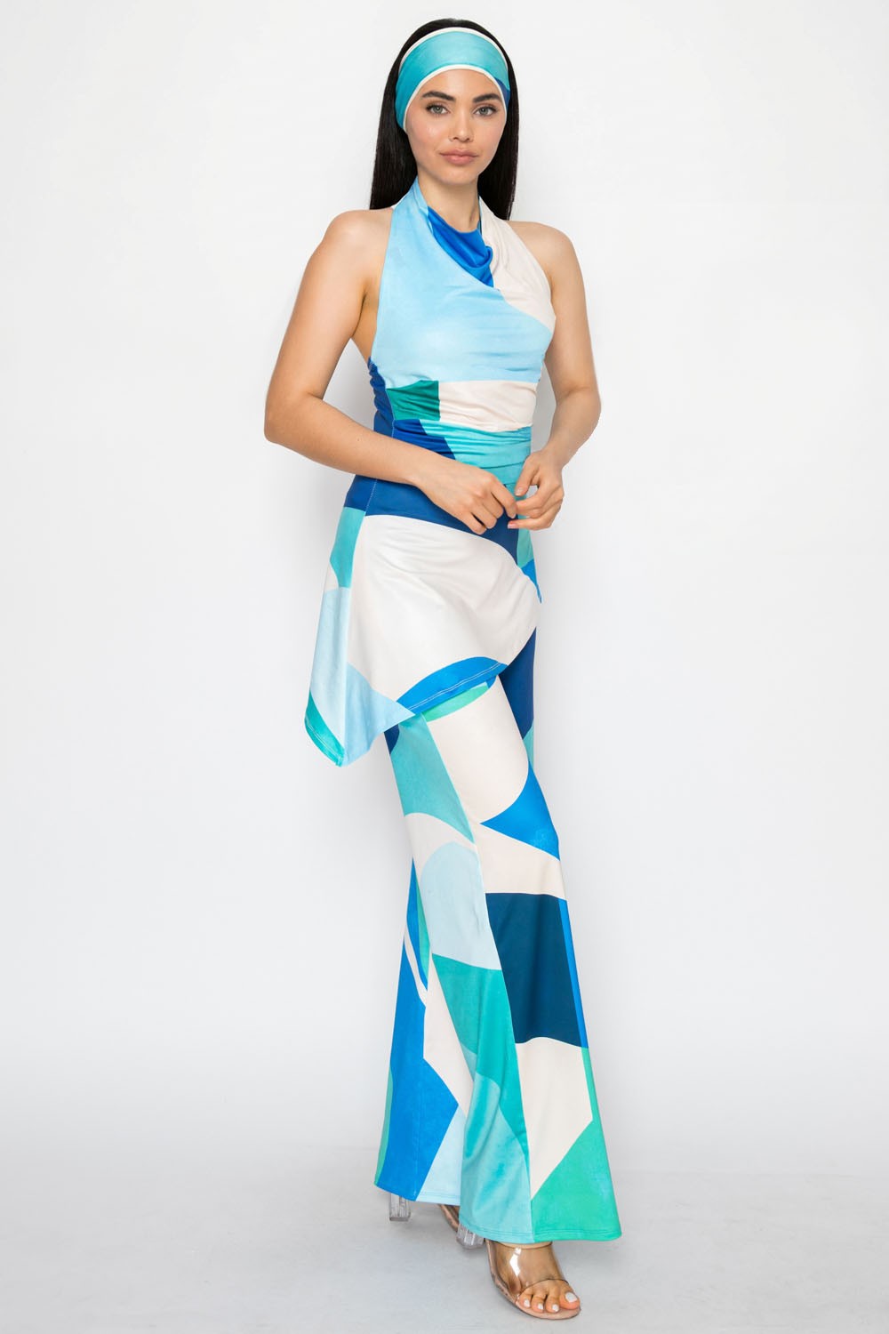 Serving The 70's Blue Mod Halter Jumpsuit