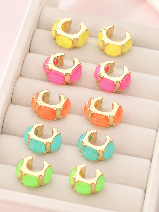 Geometric Color Sparkle Stone Ear Cuffs