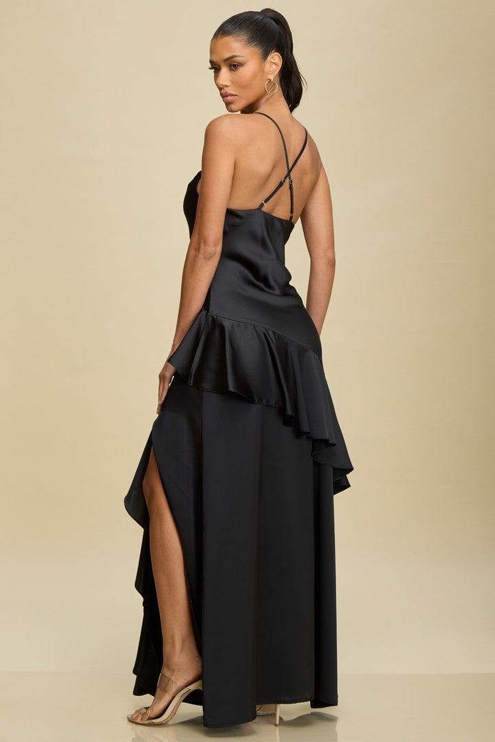 Satin Symphony Ruffled Maxi Dress Gown