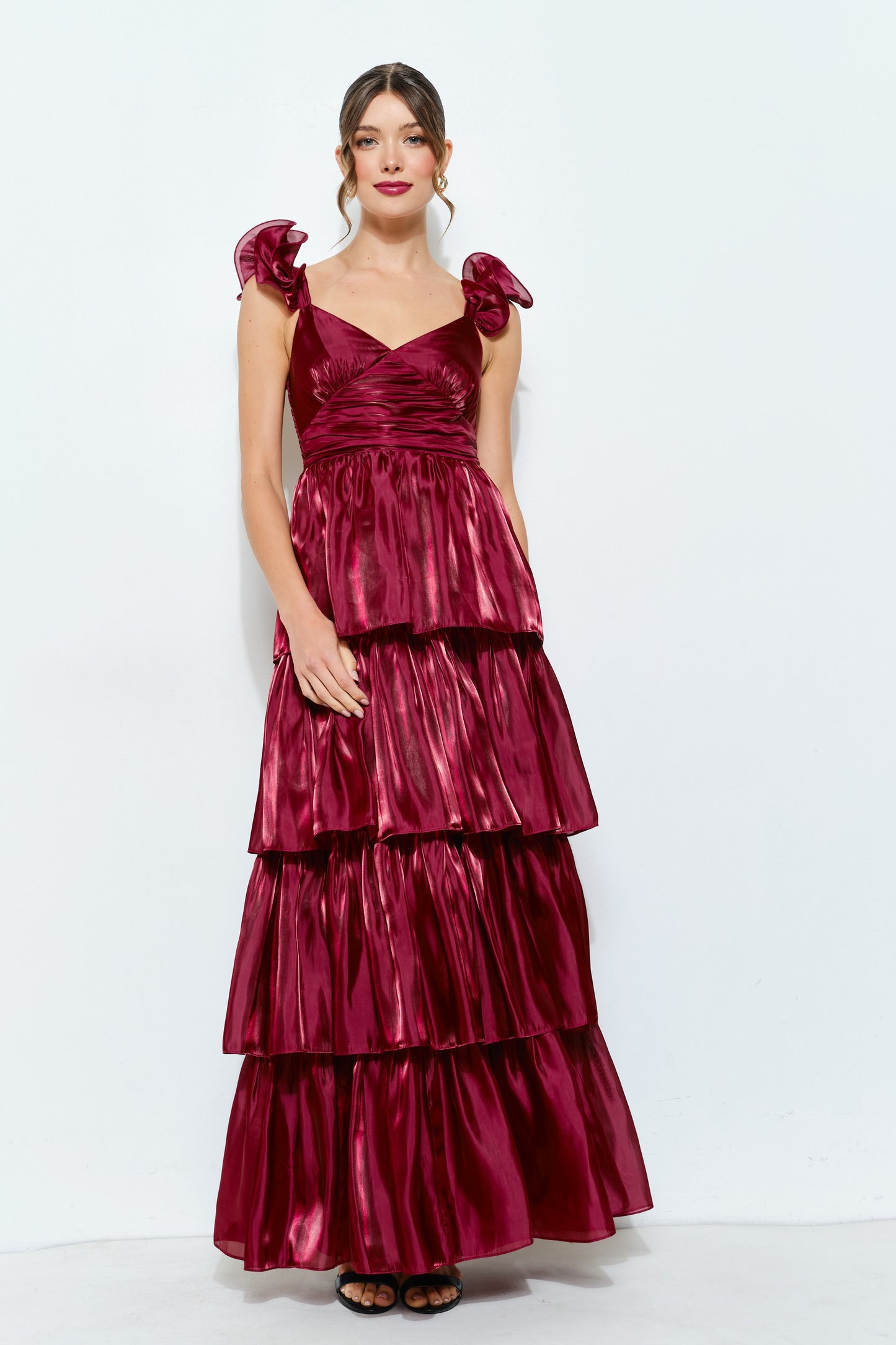 BELLE OF THE BALL BURGUNDY MAXI DRESS
