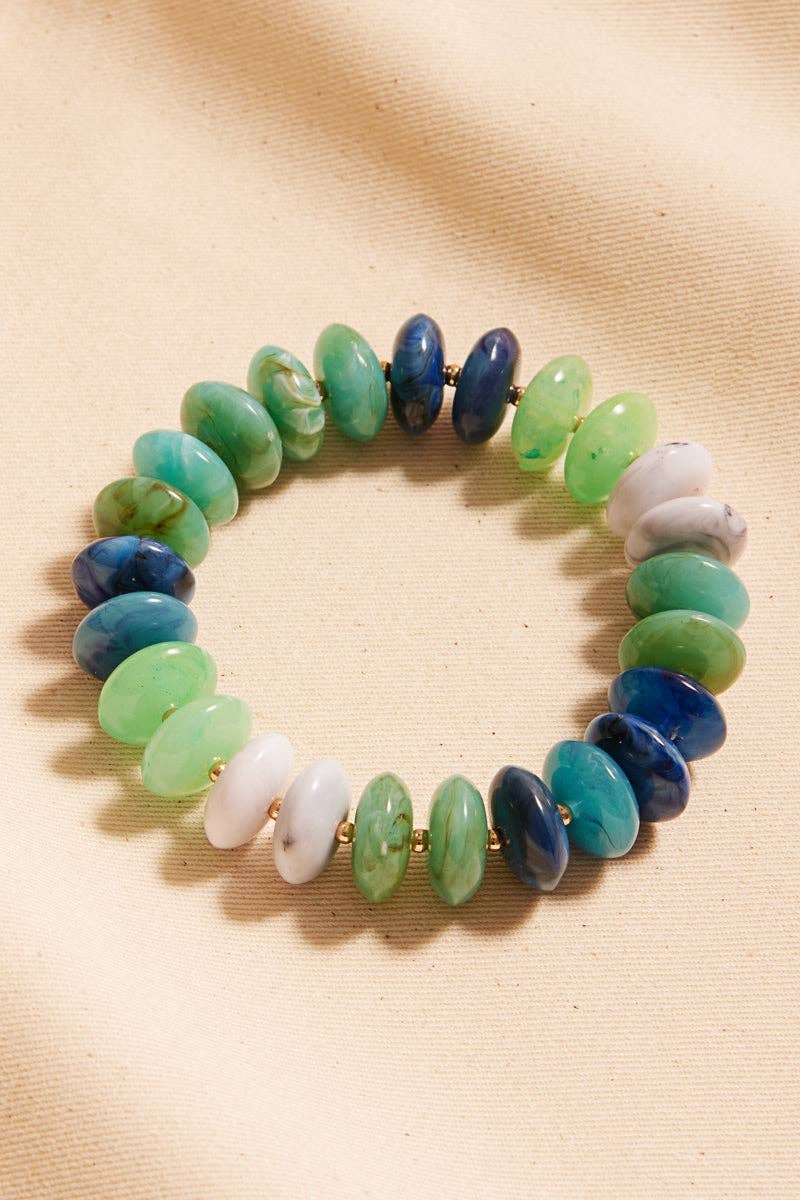 Oval Disk Resin Beads Ombre Mixed Stretch Bracelet