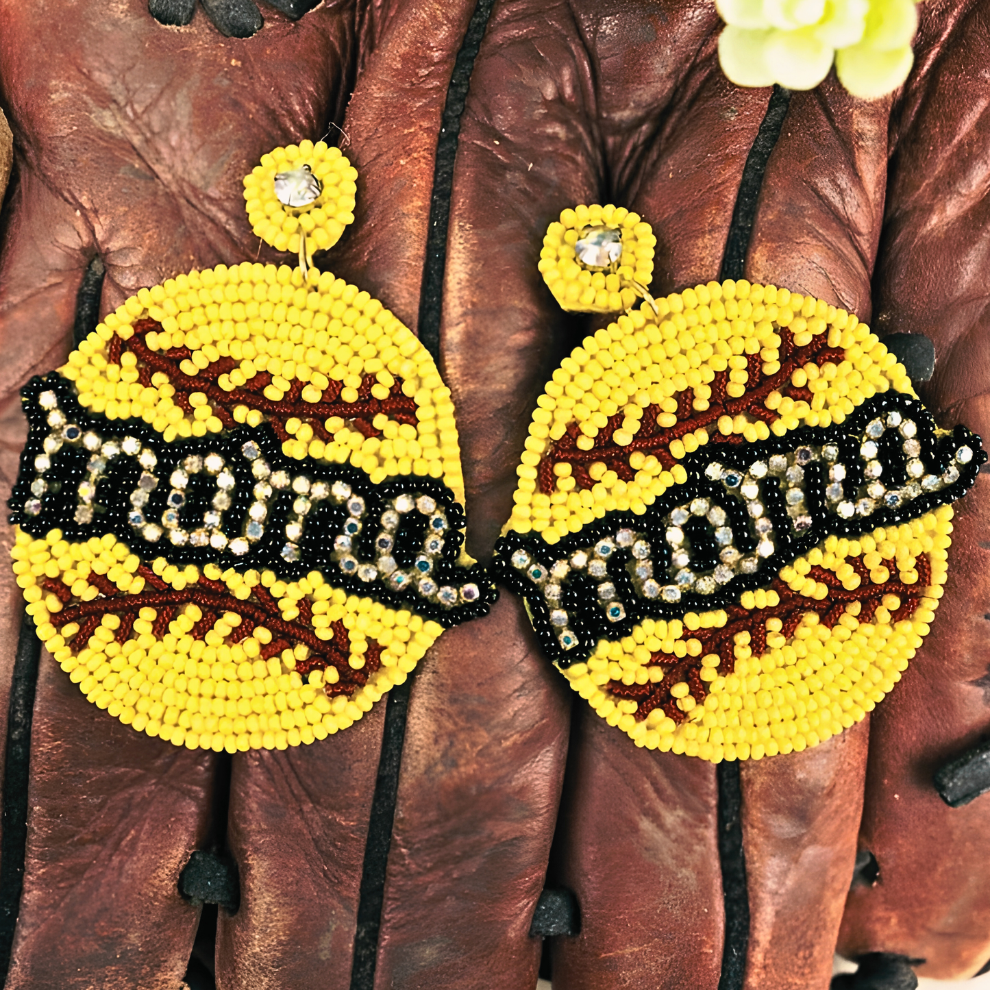 Softball MAMA Beaded Rhinestone Sports Theme Earrings