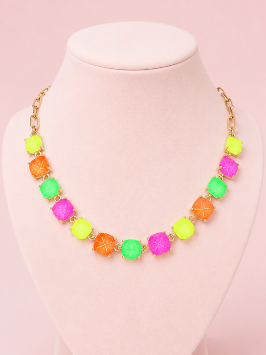 Colorful Crystal Cushion Stone Necklace