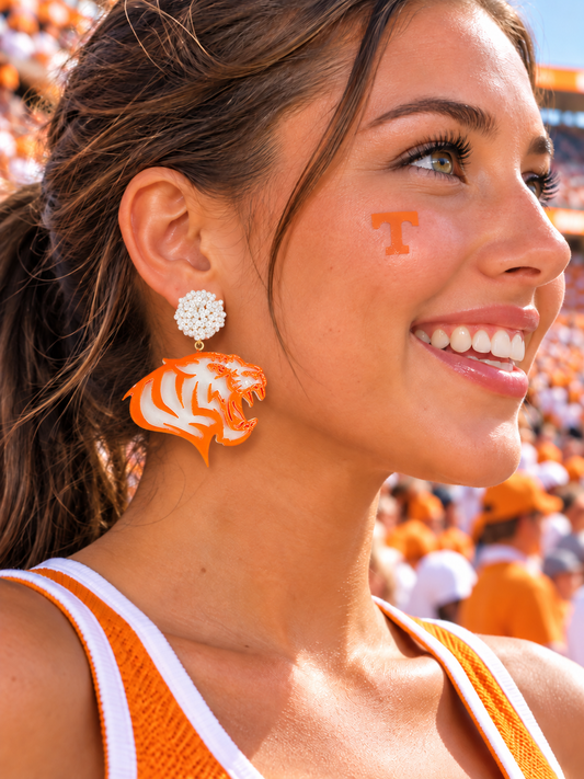 Tennessee Vols Tiger Mascot Orange Bead Earrings