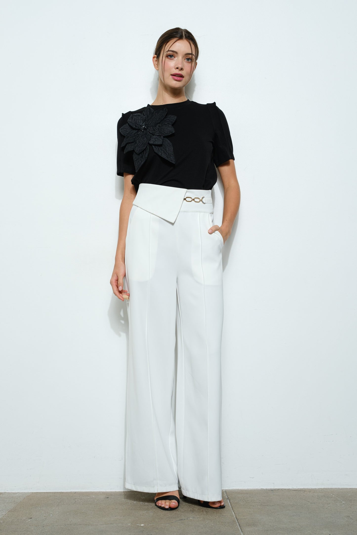 Black White Petal Power Tee Top