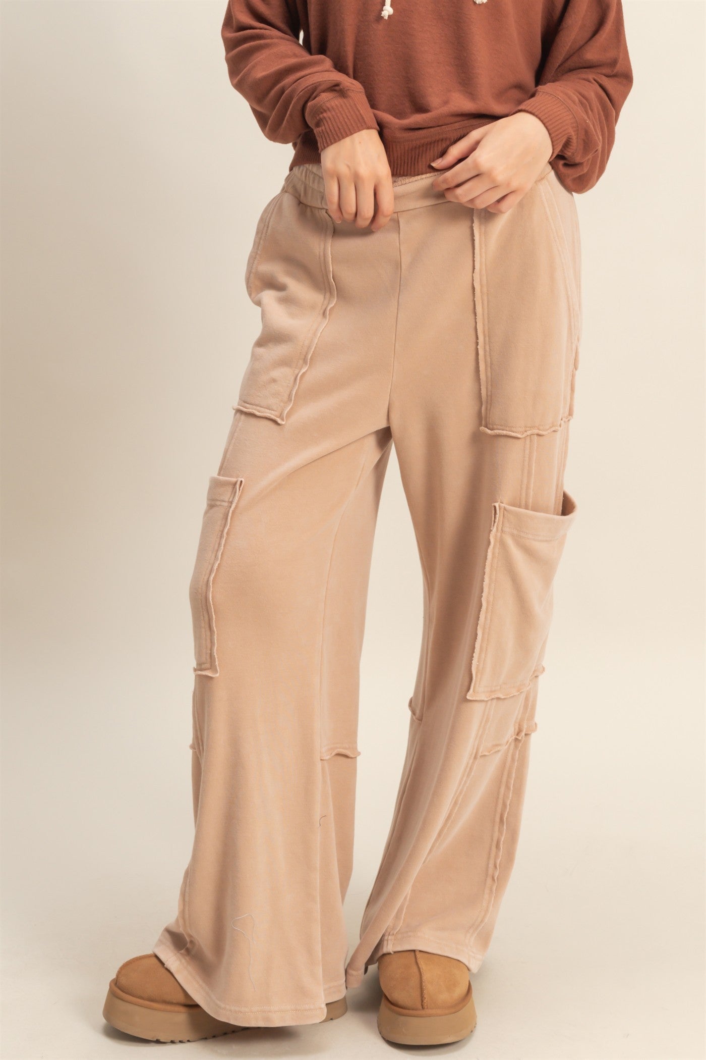 Weekend Warrior Beige Cargo Sweatpants
