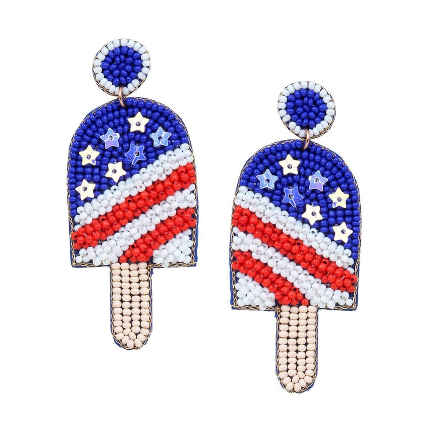 4th of July Patriotic American Ice Cream Bar Beaded Earrings