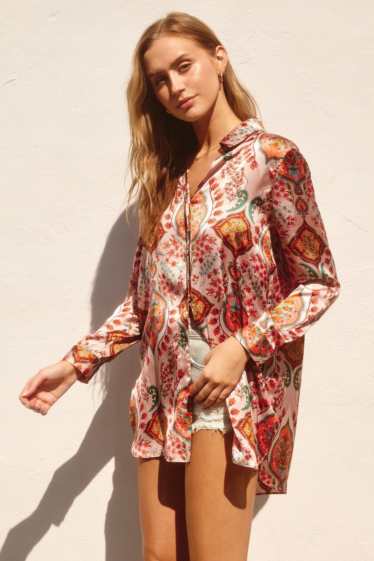 Phoenix Found Paisley Print Hi-Lo Hem Shirt