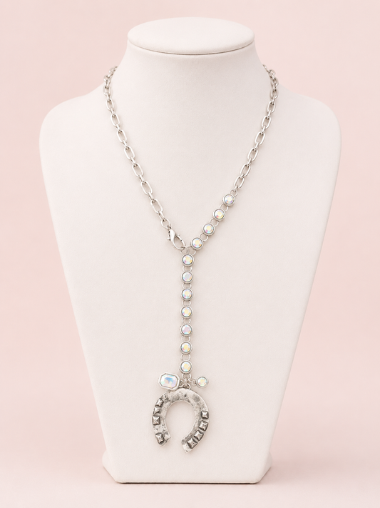 Get Lucky Rhinestone Horseshoe Lariat Necklace