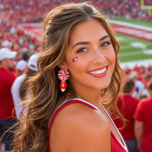 Red & White Tinsel Gameday Football Earrings