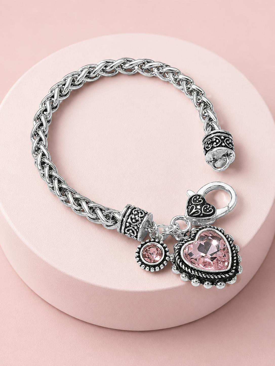 Heart To Heart Pink Silver Charm Bracelet