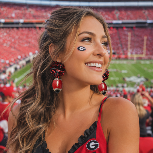 Red & Black Tinsel Gameday Football Earrings