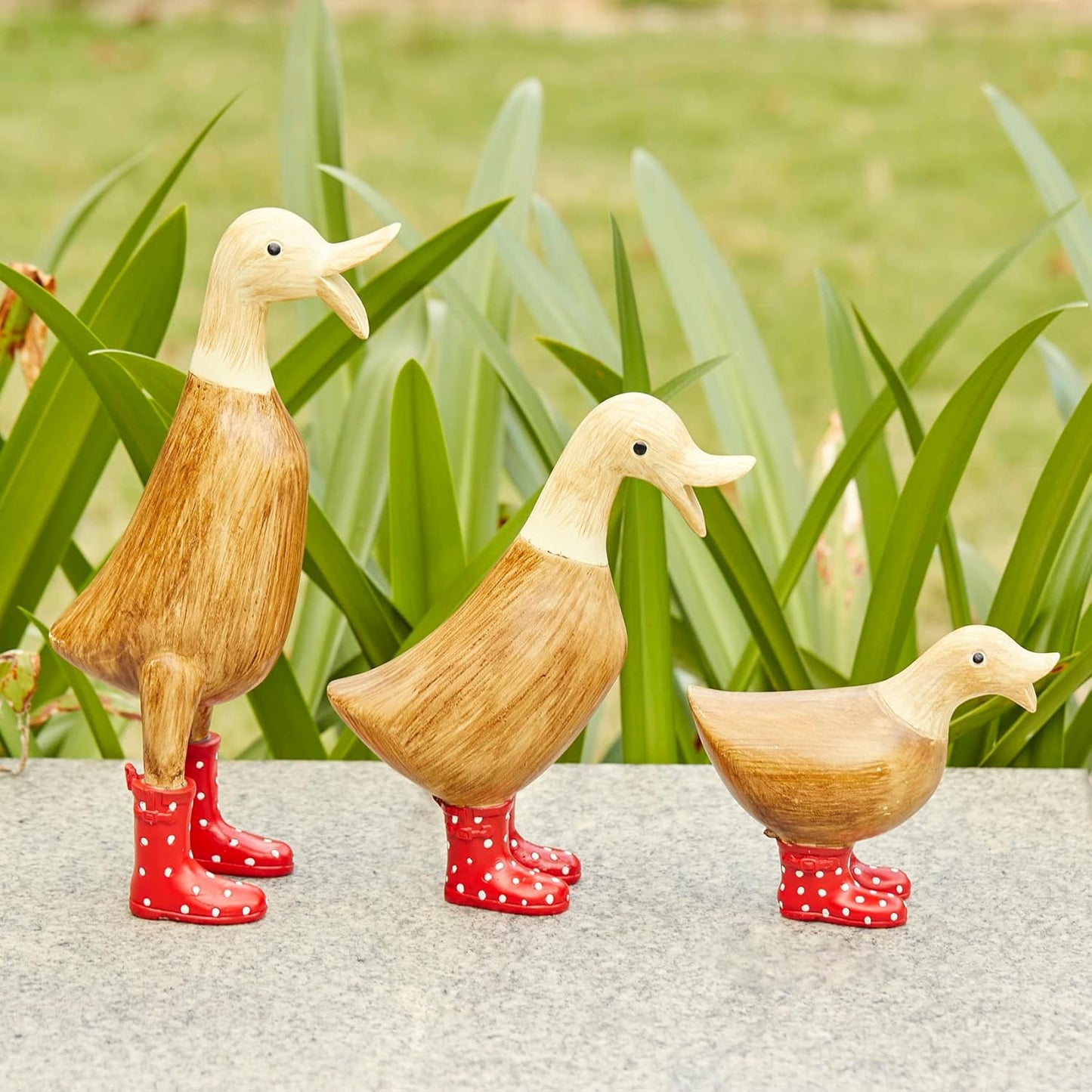 Solid Bamboo Wood Wellies Garden Ducks