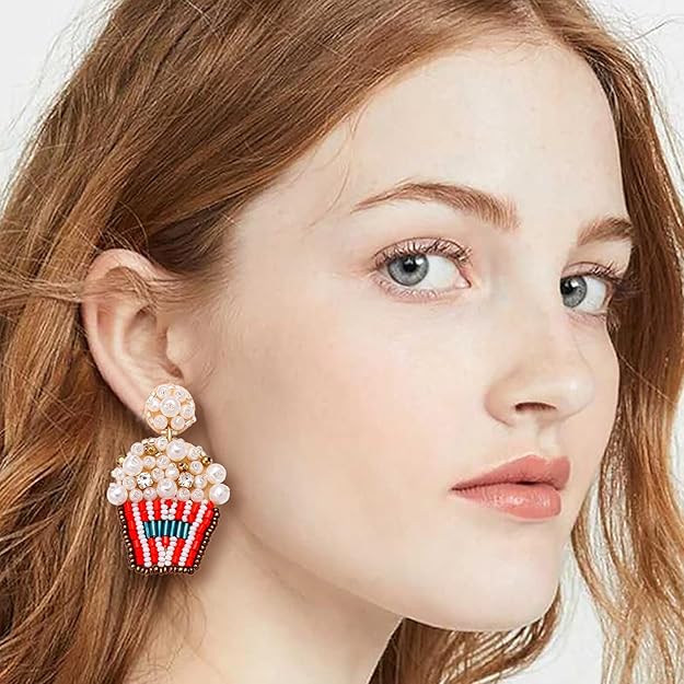 Popcorn Bucket Beaded Pearl Accent Earrings