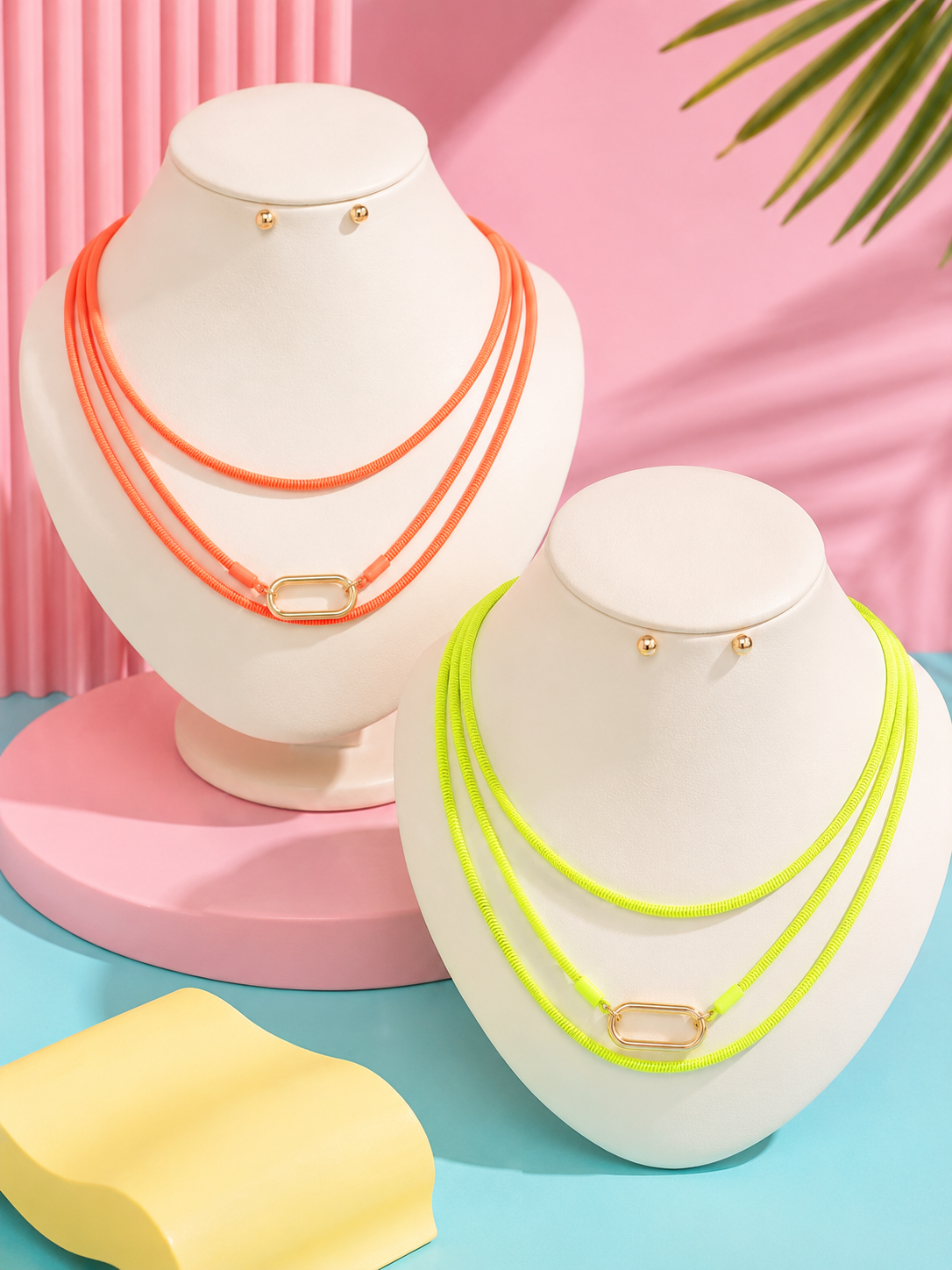 Oval Gold Link Colored Chain Layered Necklace