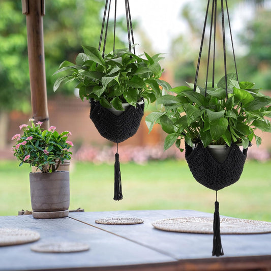 Set of 2 Woven Jute Boho Plant Hangers