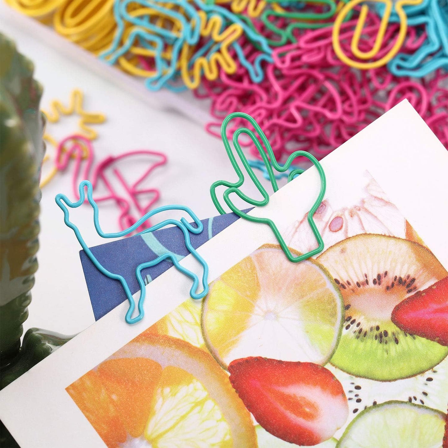 Box of 100 Tropical Theme Flamingo Llama Colorful Paper Clips