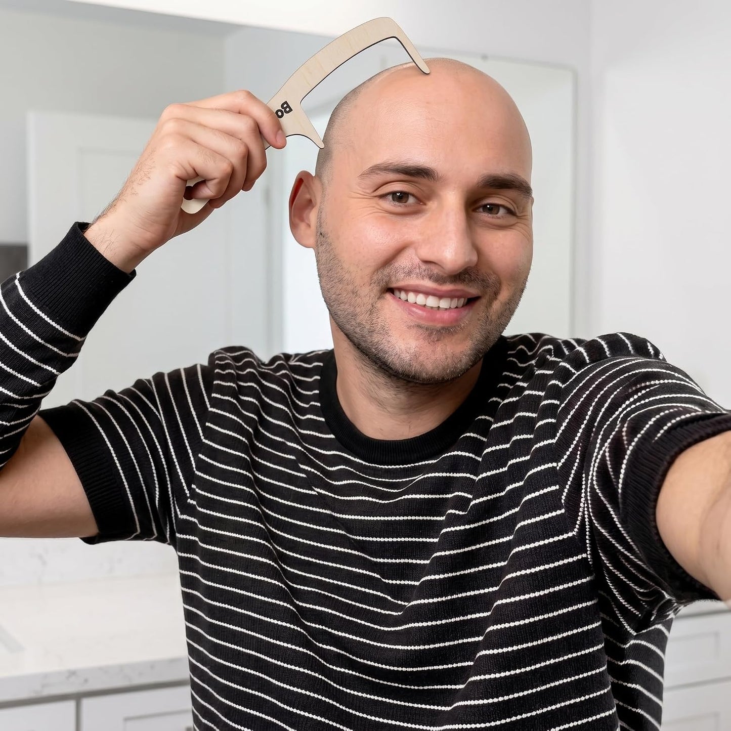 Wooden Bald Man Funny Brush and Comb Set