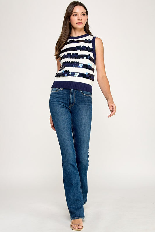 Fall in Line Sequin Sparkle Navy Sweater