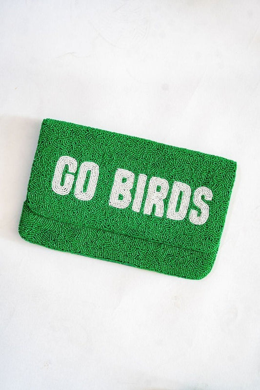 GO BIRDS Philadelphia Eagles Football Beaded Clutch Bag