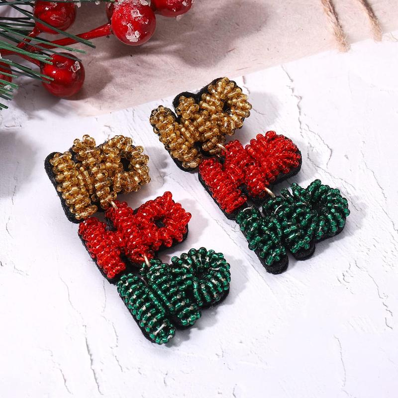 HO HO HO Sparkle Beaded Christmas Holiday Earrings